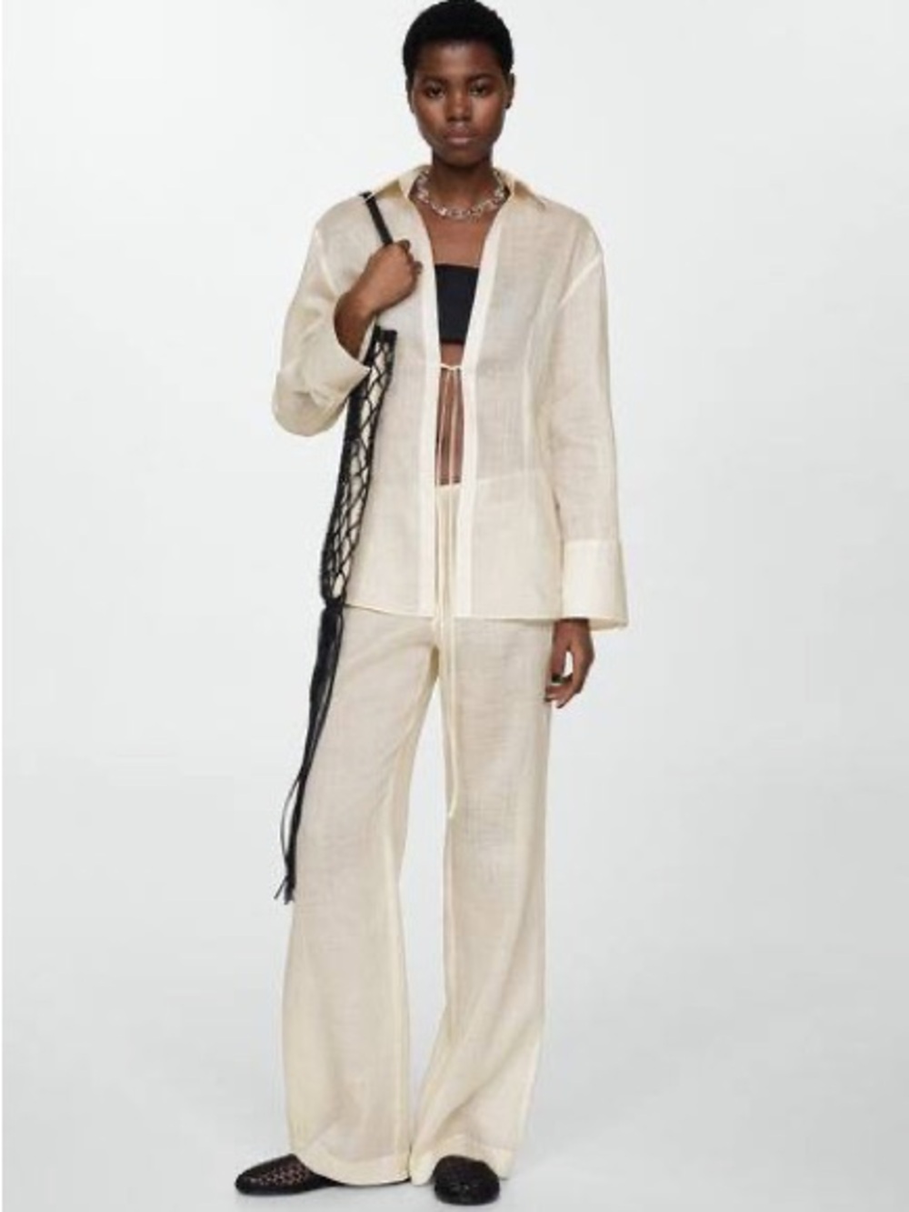 Mango Ramie shirt with bow closure